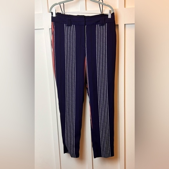 Express Dress Pants Womens Size 10 Ankle High Rise Striped Blue Pink Coral Work - Picture 1 of 9